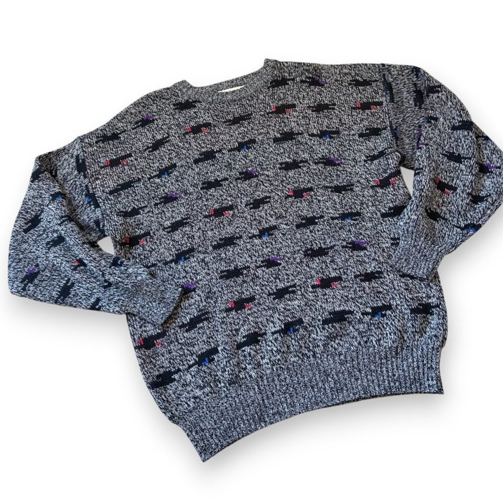 Vintage Michael Gerald Sweater Mens XL Gray Abstract Geometric Knit Pullover 90s